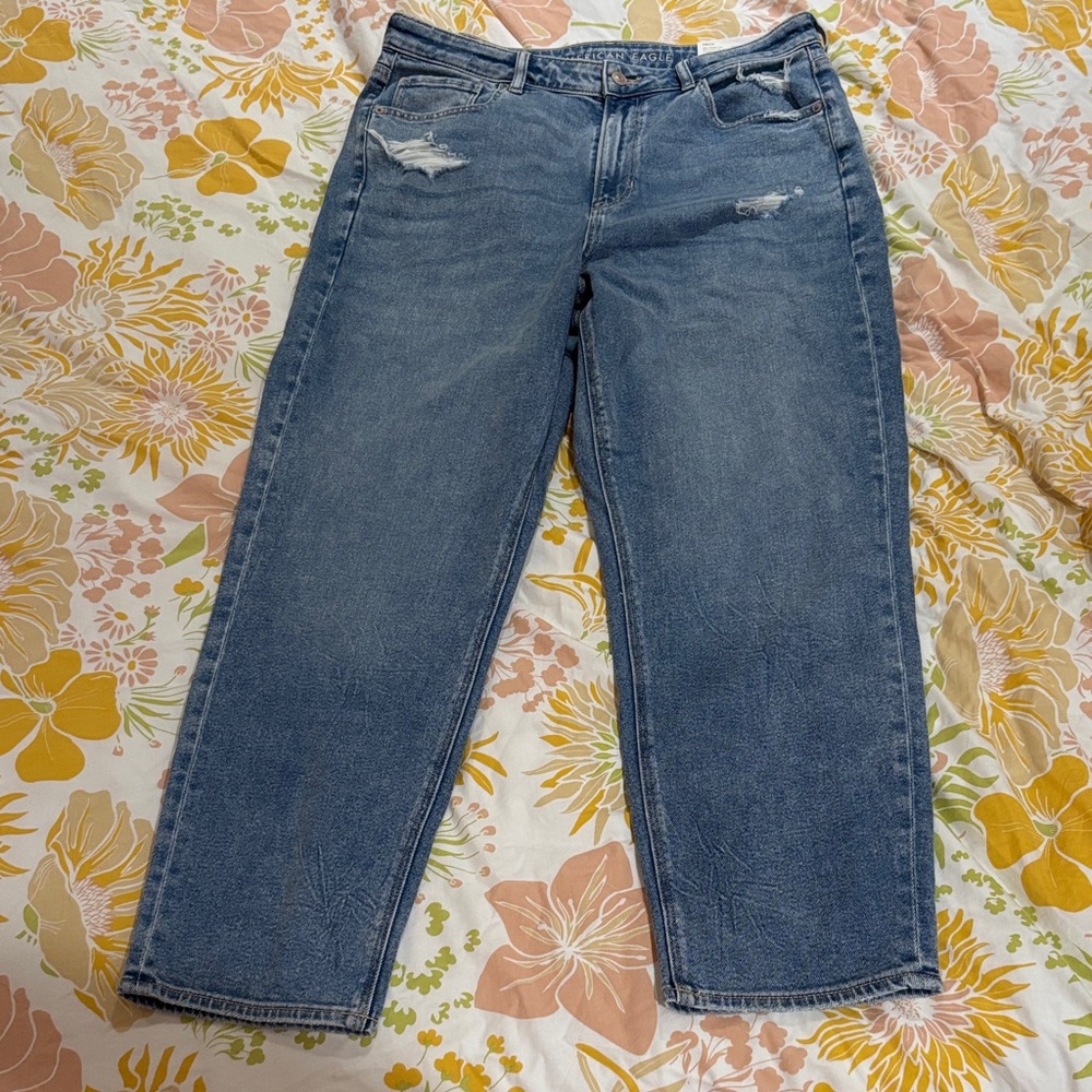 American Eagle Outfitters Distressed Blue Straight Leg Jeans